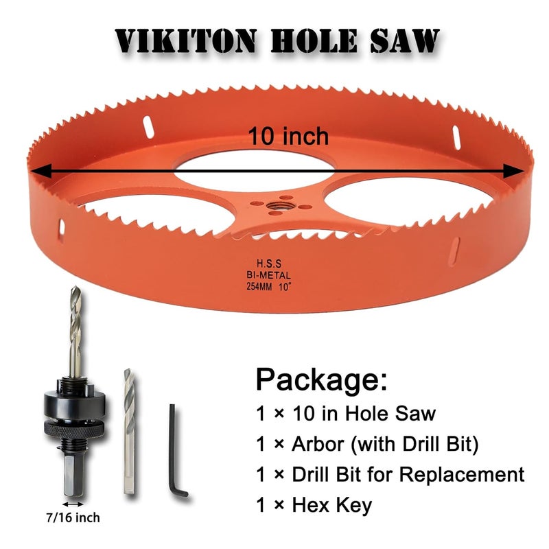 VIKITON 10 Inch Hole Saw with Arbor for Metal Wood Plastic, 10 in Bi-Metal Hole Cutter for Different Project with Smooth and Flat Drilling Edge, Fast Chip Removal, Lighter and Portable - Image 4